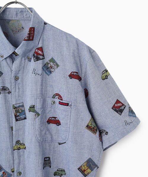 PAPAS / パパス シャツ・ブラウス | 40/1ガーゼCAR&ポスタープリント半袖シャツ | 詳細3