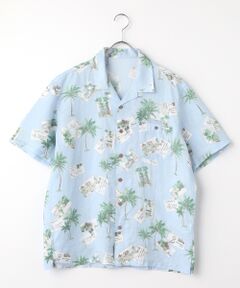PAPAS / パパス シャツ・ブラウス | 60/1リネン パームツリー&ポストカードプリント半袖シャツ