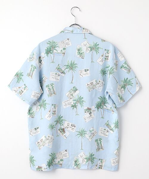 PAPAS / パパス シャツ・ブラウス | 60/1リネン パームツリー&ポストカードプリント半袖シャツ | 詳細1