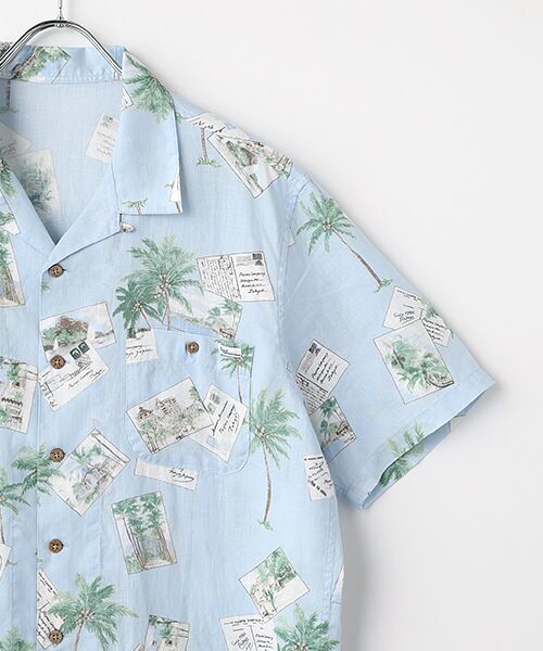 PAPAS / パパス シャツ・ブラウス | 60/1リネン パームツリー&ポストカードプリント半袖シャツ | 詳細2