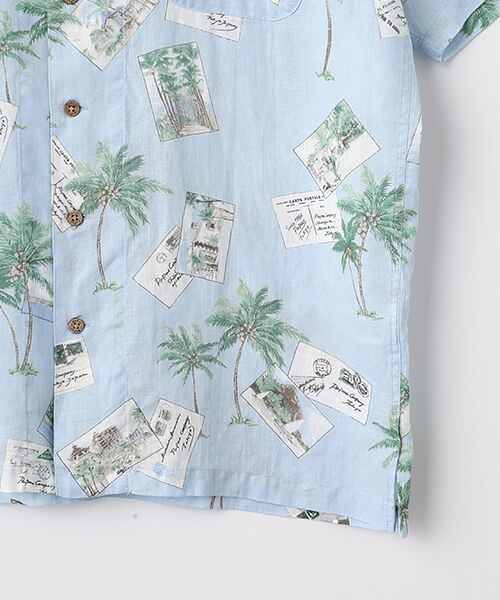 PAPAS / パパス シャツ・ブラウス | 60/1リネン パームツリー&ポストカードプリント半袖シャツ | 詳細3