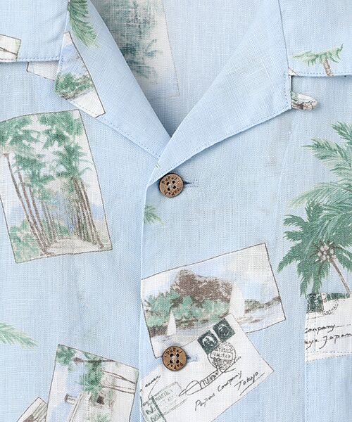 PAPAS / パパス シャツ・ブラウス | 60/1リネン パームツリー&ポストカードプリント半袖シャツ | 詳細4