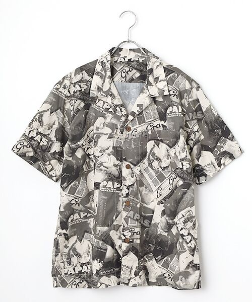 PAPAS / パパス シャツ・ブラウス | 50/1ブロード PAPAS BOOKプリント半袖シャツ（グレージュ系）