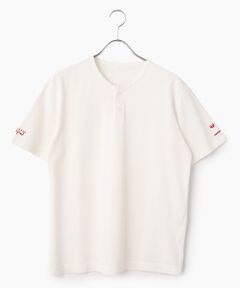 PAPAS / パパス Tシャツ | 50/2鹿の子中白染加工ヘンリーネックTシャツ