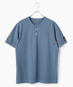 PAPAS / パパス Tシャツ | 50/2鹿の子中白染加工ヘンリーネックTシャツ
