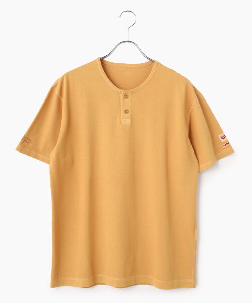 PAPAS / パパス Tシャツ | 50/2鹿の子中白染加工ヘンリーネックTシャツ（マスタード）