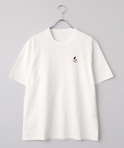 PAPAS / パパス Tシャツ | 40/2天竺 ワンポイント刺繍半袖Ｔシャツ（シロ）