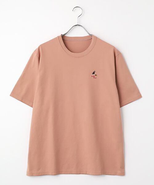 PAPAS / パパス Tシャツ | 40/2天竺 ワンポイント刺繍半袖Ｔシャツ（ダークピンク）
