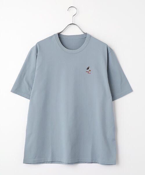 PAPAS / パパス Tシャツ | 40/2天竺 ワンポイント刺繍半袖Ｔシャツ（ダークサックス）