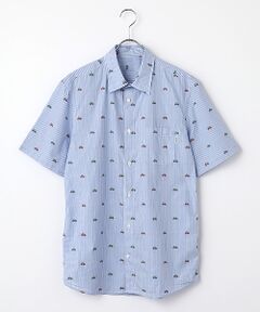 PAPAS / パパス シャツ・ブラウス | コットンポプリン カットジャガード 自転車柄 半袖シャツ