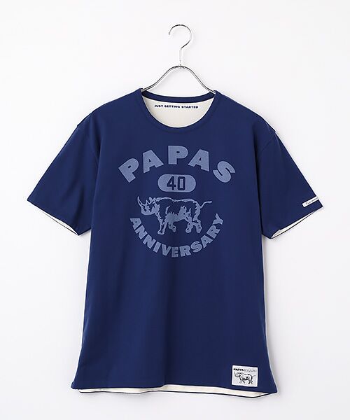 PAPAS / パパス Tシャツ | 40/2マイルド天竺 リバーシブルTシャツ（ライトネイビー×シロ）
