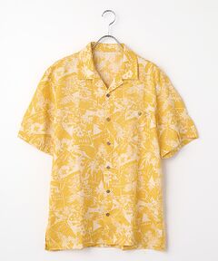PAPAS / パパス シャツ・ブラウス | 60/1リネンプリント パッチワーク風 半袖シャツ