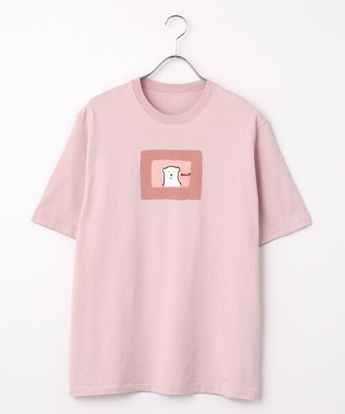 PAPAS / パパス Tシャツ | CLASSIC天竺 クマモチーフ 半袖Ｔシャツ（ピンク）