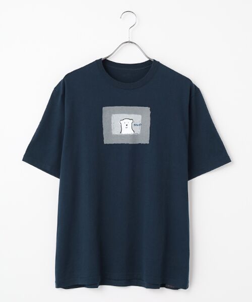 PAPAS / パパス Tシャツ | CLASSIC天竺 クマモチーフ 半袖Ｔシャツ（ネイビー）