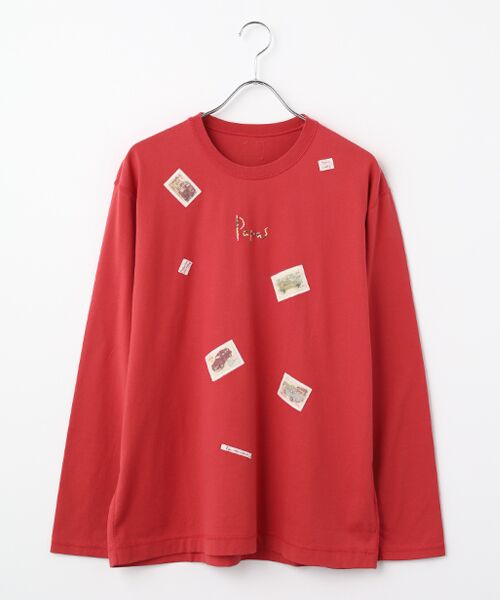 PAPAS / パパス Tシャツ | タリイ天竺 アップリケ 長袖Tシャツ（アカ）