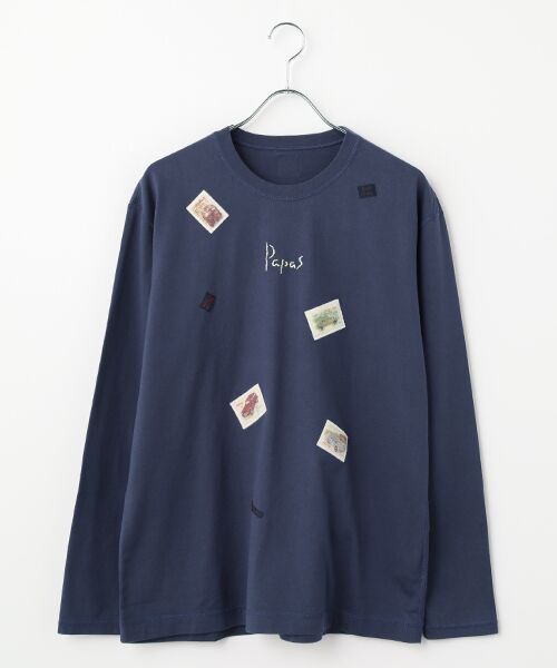PAPAS / パパス Tシャツ | タリイ天竺 アップリケ 長袖Tシャツ（ライトネイビー）