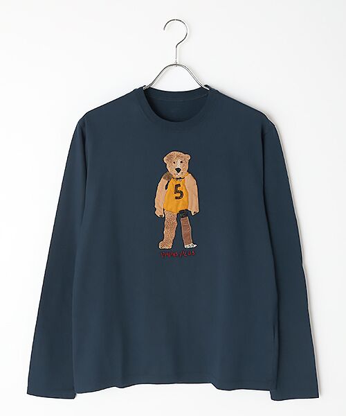 PAPAS / パパス Tシャツ | クマモチーフ 長袖Tシャツ（ネイビー）