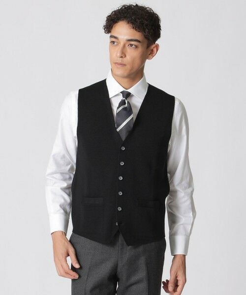 Paul Stuart/ポール・スチュアート 【ウォッシャブル】オープンニットベスト ブラック M