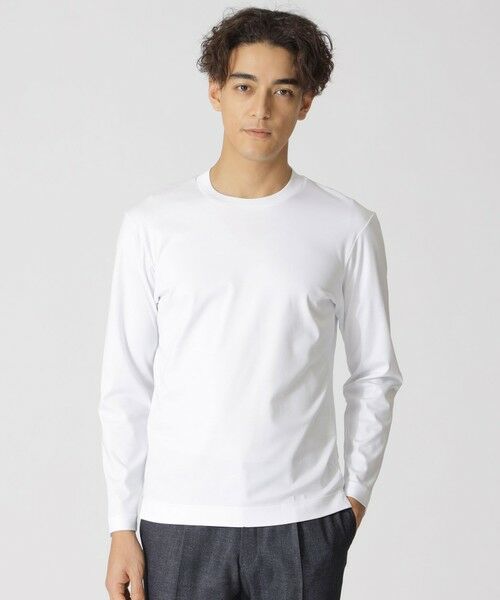 Paul Stuart/ポール・スチュアート 「Dress Tee Shirts」 コットンスムースロングスリーブドレスTシャツ/長袖カットソー ホワイト 52 Paul Stuart/ポール・スチュアート 「Dress Tee Shirts」 コットンスムースロングスリーブドレスTシャツ/長袖カットソー ホワイト 52