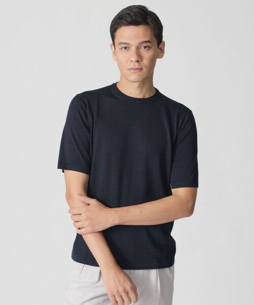 Paul Stuart/ポール・スチュアート 【数量限定】「COLLECTION LINE」クルーネック ニットTシャツ ネイビー1 48 Paul Stuart/ポール・スチュアート 【数量限定】「COLLECTION LINE」クルーネック ニットTシャツ ネイビー1 48