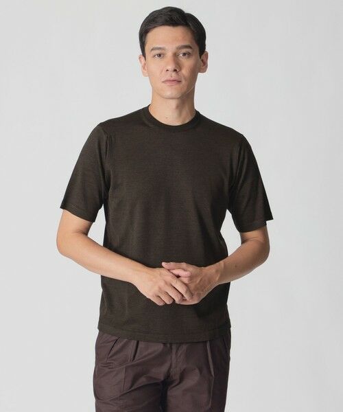 Paul Stuart/ポール・スチュアート 【数量限定】「COLLECTION LINE」クルーネック ニットTシャツ ブラウン系5 48 Paul Stuart/ポール・スチュアート 【数量限定】「COLLECTION LINE」クルーネック ニットTシャツ ブラウン系5 48