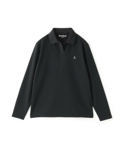 Paul Stuart/ポール・スチュアート 【GOLF】衿裏ロゴジャカード長袖ポロシャツ ブラック1 M Paul Stuart/ポール・スチュアート 【GOLF】衿裏ロゴジャカード長袖ポロシャツ ブラック1 M