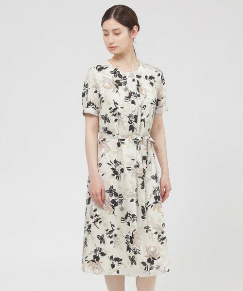 Paul Stuart / ポール・スチュアート ロング・マキシ丈ワンピース | 【WEB・一部店舗限定】フローラル/ドットプリント ワンピース(オフホワイト)