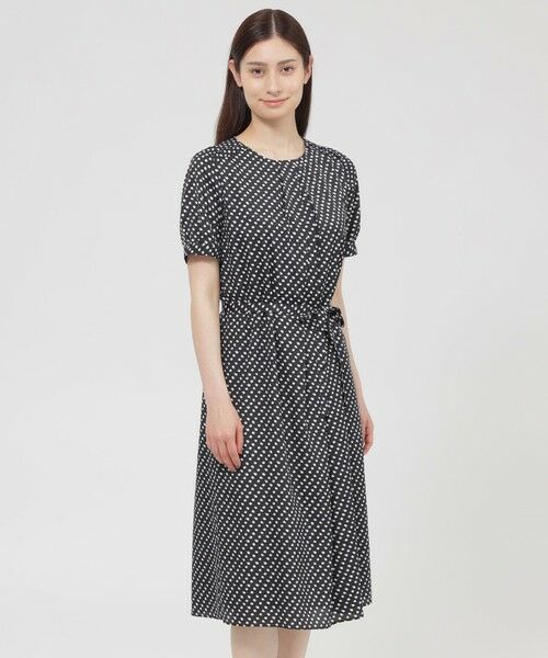 Paul Stuart / ポール・スチュアート ロング・マキシ丈ワンピース | 【WEB・一部店舗限定】フローラル/ドットプリント ワンピース(ブラック1)