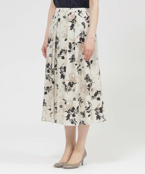 【フローラル】ストレッチロングスカート FLOWER PLEATS LONG SKIRT/フラワープリーツロングスカート