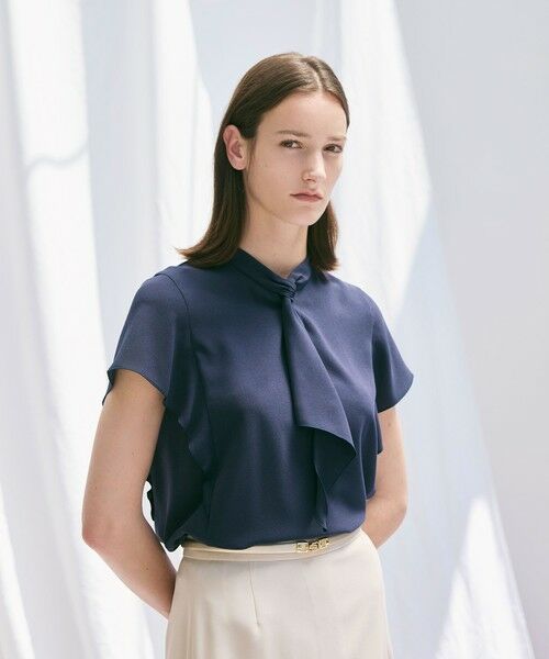Paul Stuart/ポール・スチュアート 【ウォッシャブル】トリアセ梨地 ブラウス ネイビー 8 Paul Stuart/ポール・スチュアート 【ウォッシャブル】トリアセ梨地 ブラウス ネイビー 8