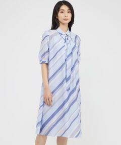 極美品 ポールスチュアート ストライプ 半袖 ロングワンピース ブルー Aライン セール】 【Nikkei magazine掲載】【ウォッシャブル