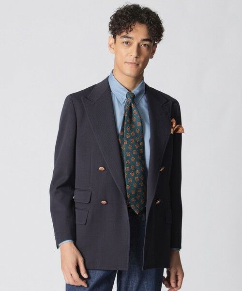 Paul Stuart/ポール・スチュアート 【数量限定】「COLLECTION LINE」ウールトリコチン ピークドワイドラペル ダブル4ボタンブレザー ネイビー 46 Paul Stuart/ポール・スチュアート 【数量限定】「COLLECTION LINE」ウールトリコチン ピークドワイドラペル ダブル4ボタンブレザー ネイビー 46