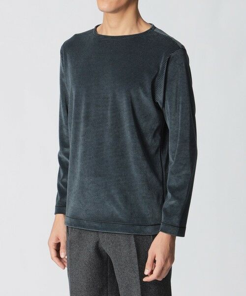 Paul Stuart / ポール・スチュアート カットソー | 【数量限定】「COLLECTION LINE」ボーダーベロア　ボートネック長袖Tシャツ | 詳細5