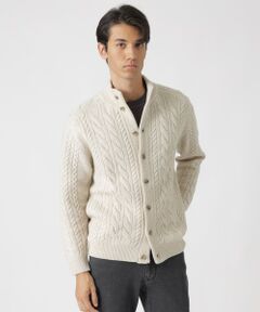 Paul Stuart / ポール・スチュアート ニット・セーター | ランダムケーブル柄スタンドカラーカーディガン