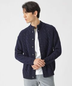 Paul Stuart / ポール・スチュアート ニット・セーター | ランダムケーブル柄スタンドカラーカーディガン