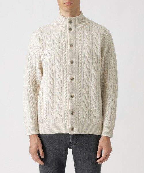 Paul Stuart / ポール・スチュアート ニット・セーター | ランダムケーブル柄スタンドカラーカーディガン | 詳細5