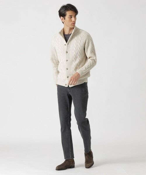 Paul Stuart / ポール・スチュアート ニット・セーター | ランダムケーブル柄スタンドカラーカーディガン | 詳細1