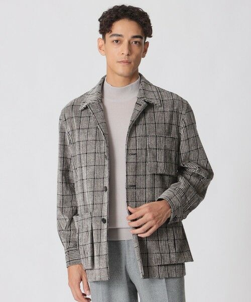 Paul Stuart / ポール・スチュアート ブルゾン | 【数量限定】「COLLECTION LINE」グレナカートチェック柄 コットンベロア チョアジャケット(グレー系3)