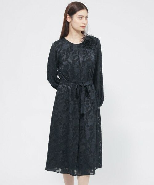 Paul Stuart / ポール・スチュアート ロング・マキシ丈ワンピース | 【ウォッシャブル】シフォンカットジャカード　ワンピース（ネイビー）