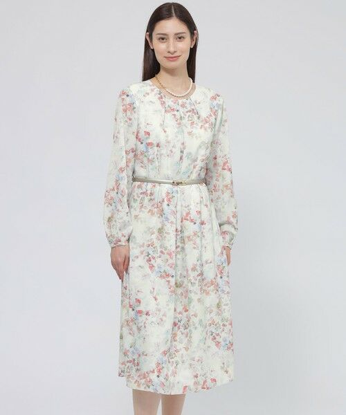 Paul Stuart / ポール・スチュアート ロング・マキシ丈ワンピース | 【ウォッシャブル】ボタニカルブルームプリント　ワンピース（オフホワイト）