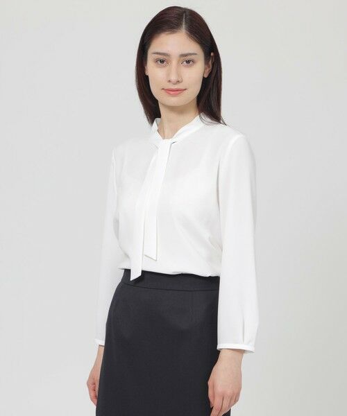Paul Stuart / ポール・スチュアート シャツ・ブラウス | 【ウォッシャブル/防しわ性/吸水速乾】エレガントジョーゼット　ブラウス（ホワイト）