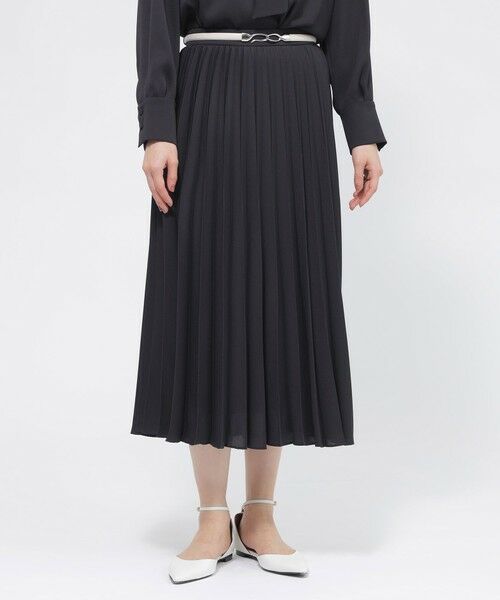 Paul Stuart / ポール・スチュアート スカート | 【ウォッシャブル/防しわ性】バックサテンジョーゼット　スカート（ネイビー）