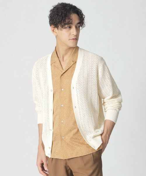 Paul Stuart / ポール・スチュアート ニット・セーター | 【COLLECTION LINE】アイレットヘリンボーン/Vネックカーディガン（オフホワイト）