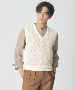 Paul Stuart / ポール・スチュアート ニット・セーター | 【COLLECTION LINE】アイレットヘリンボーン/Vネックベスト