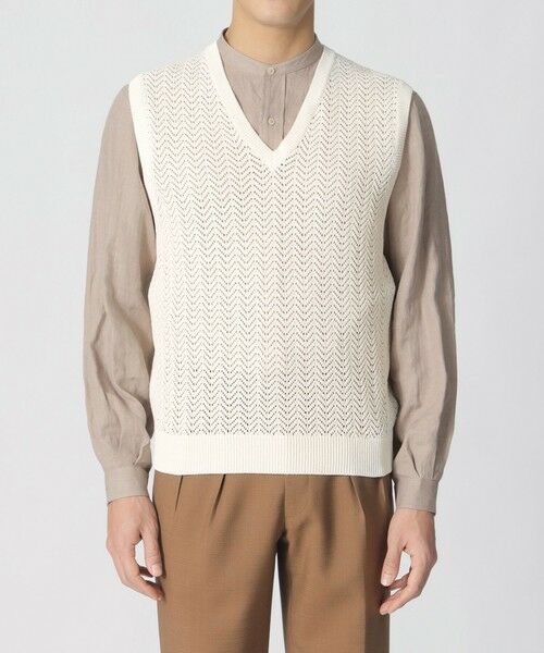 Paul Stuart / ポール・スチュアート ニット・セーター | 【COLLECTION LINE】アイレットヘリンボーン/Vネックベスト | 詳細3