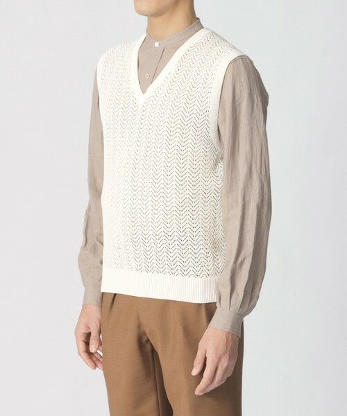 Paul Stuart / ポール・スチュアート ニット・セーター | 【COLLECTION LINE】アイレットヘリンボーン/Vネックベスト | 詳細4