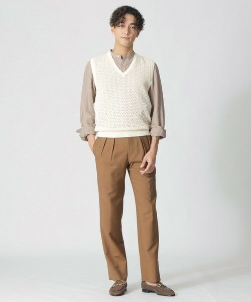 Paul Stuart / ポール・スチュアート ニット・セーター | 【COLLECTION LINE】アイレットヘリンボーン/Vネックベスト | 詳細1