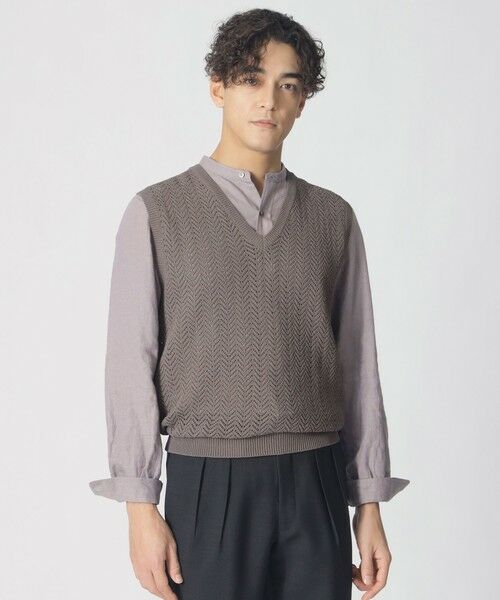 Paul Stuart / ポール・スチュアート ニット・セーター | 【COLLECTION LINE】アイレットヘリンボーン/Vネックベスト（グレー系3）