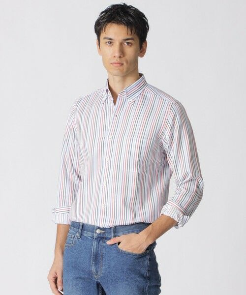 Paul Stuart / ポール・スチュアート シャツ・ブラウス | マルチストライプ・ボタンダウンシャツ（ブルー系5）