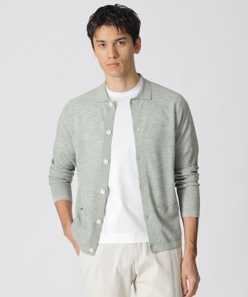 Paul Stuart / ポール・スチュアート ニット・セーター | ラミーニットポロカーディガン（グリーン系2）